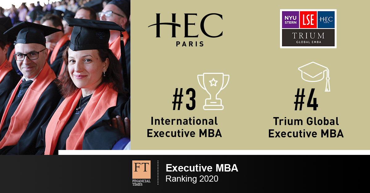 HEC Paris Executive MBA ranked 1 in Europe and 3 worldwide by Financial Times in 2020 EMBA