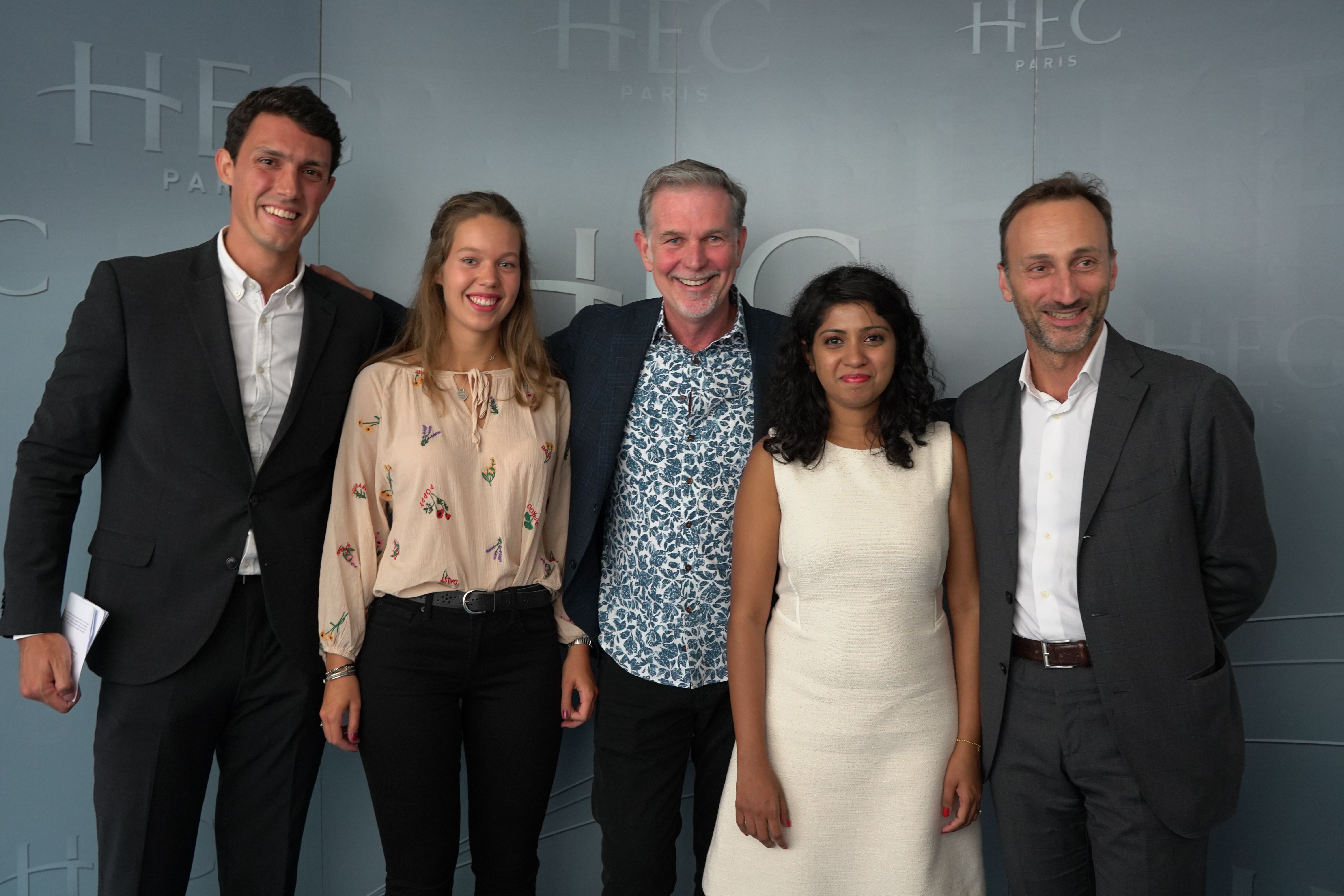 HEC Paris students with Netfix CEO Reed Hastings and Associate Dean Andrea Masini